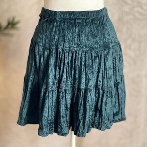 Vintage 90s Frederick's of Hollywood Green Velvet Tiered Mini Skirt Fairy Size S